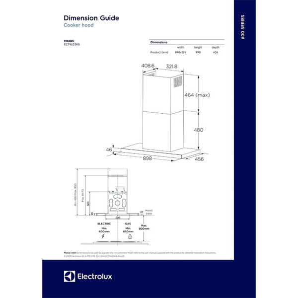 ELECTROLUX CHIMNEY HOOD-90CM ECT9633KB