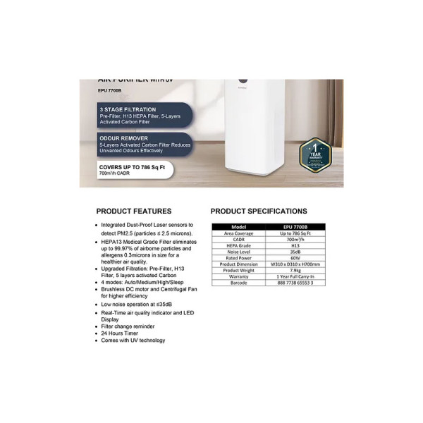 EUROPACE 3-IN-1 AIR CLEANER EPU7700B