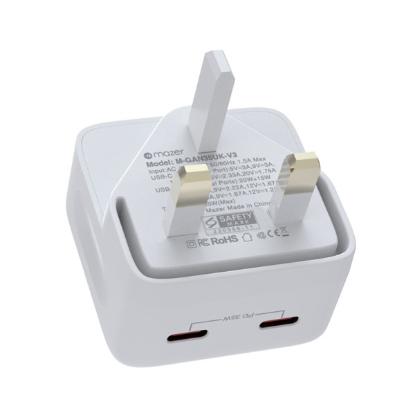 MAZER MAZER 35W GAN WALL CHARGER 2 PORTS WHITE M-GAN35UK-V3-WHT