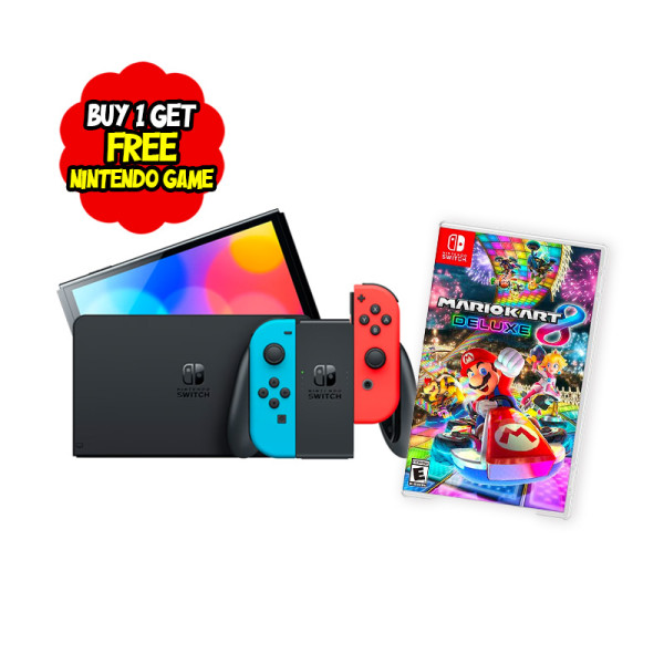 NINTENDO GAMING BUNDLE SWITCH OLED NEON/RED JOY CON + MARIOKART 8