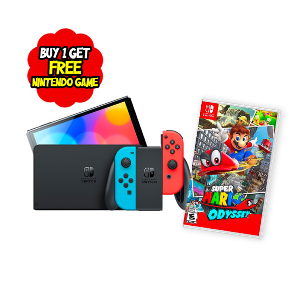NINTENDO GAMING BUNDLE SWITCH OLED NEON/RED JOY CON + SUPER MARIO ODY
