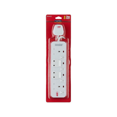 TECH UNITED POWER STRIP MS4422/2M 4WAY 2M