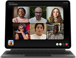 iPad Air, attached to Magic Keyboard, Black colour, Group FaceTime call on screen