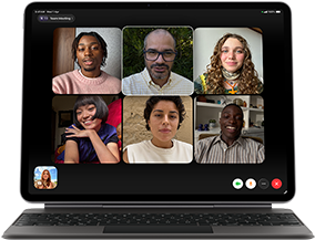 iPad Air, attached to Magic Keyboard, Black colour, Group FaceTime call on screen
