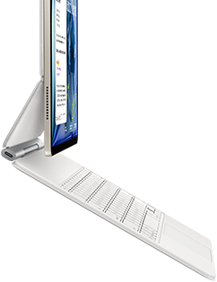 iPad Air, Starlight colour, attached to Magic Keyboard, white colour, side exterior