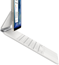 iPad Air, Starlight colour, attached to Magic Keyboard, white colour, side exterior