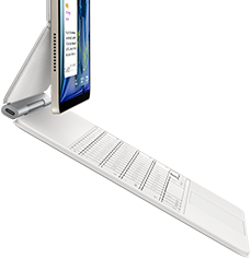 iPad Air, Starlight colour, attached to Magic Keyboard, white colour, side exterior