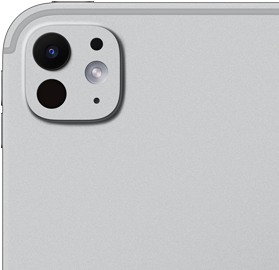 iPad Pro, back exterior, silver colour, pro camera system with five-element lens and adaptive true tone flash